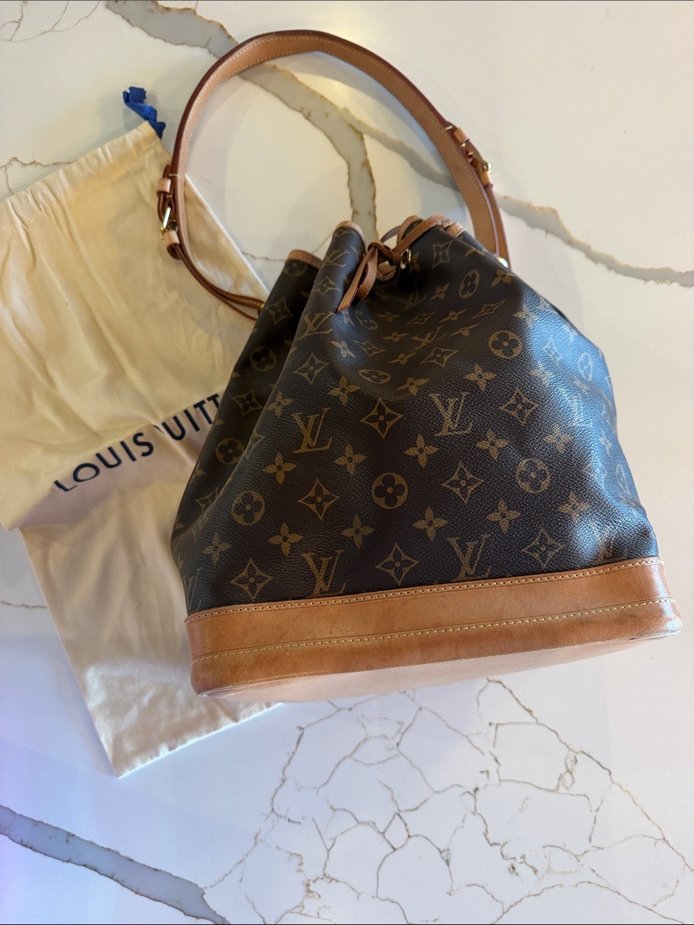 Louis Vuitton Monogram Noe Drawstring Bucket Bag in Brown and Tan